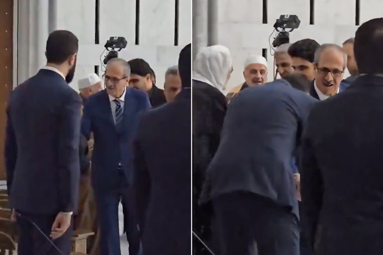 كومبو للرئيس الشرع خلال تقبيل يد والده اليوم