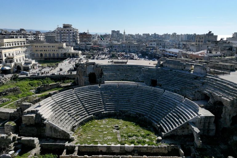 An aerial photo shows a partial view of the Syrian town of Jableh in the coastal province of Latakia, on January 28, 2025. After Islamist-led rebels ousted longtime ruler Bashar al-Assad on December 8, the new authorities sought to reassure minorities in multi-ethnic multi-confessional Syria that they will be protected. (Photo by OMAR HAJ KADOUR / AFP)